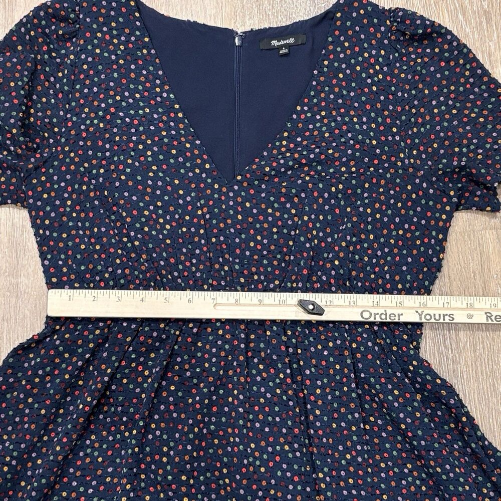 Madewell Dress Size 6 Blue Polka Dot Mini Ruffle Hem - Picture 9 of 12
